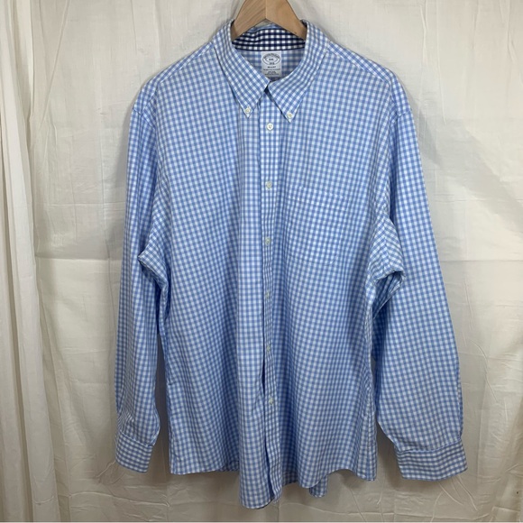 Brooks Brothers 100% Cotton Regent‎ Oxford Shirt Blue & White Gingham Size XXL - Picture 1 of 9
